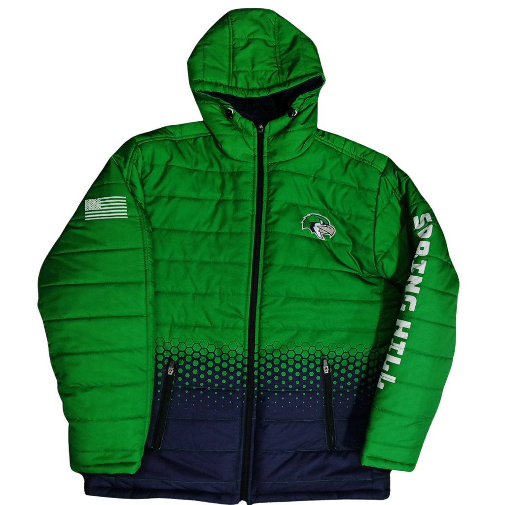 custom sublimated hooded puffer jacket 