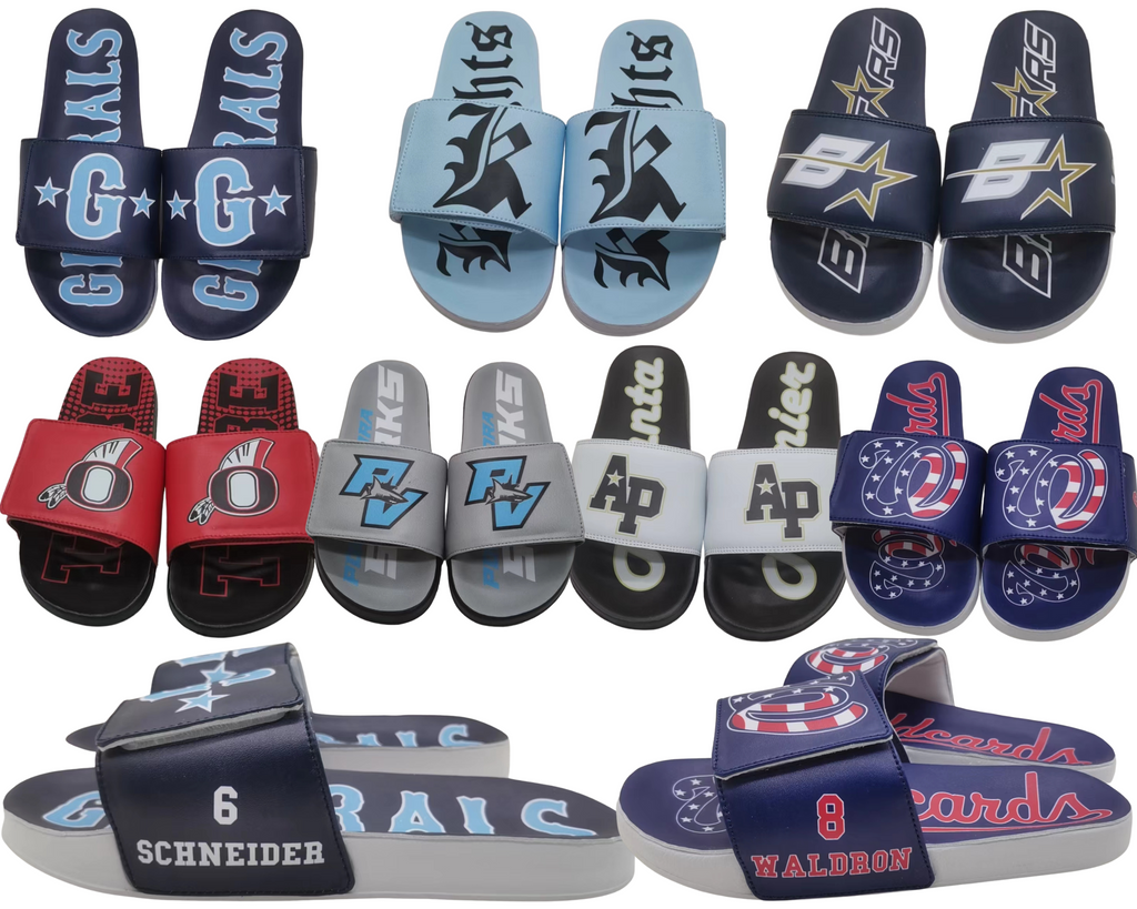 custom slide sandals for sports teams personalized with player name and number
